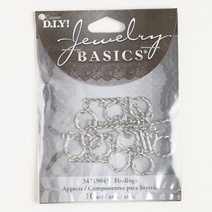 Clasp toggle 1pkg10, 12mm twisted round, silver-finished brass 1-strand