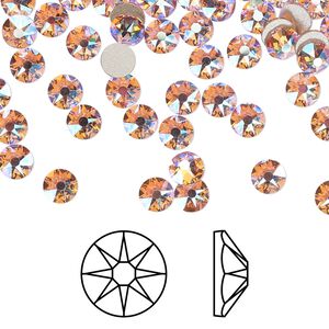 Flat back 144pk light rose shimmer foil back, Crystal Passions® 4.6-4.8mm rose round SS20 2088