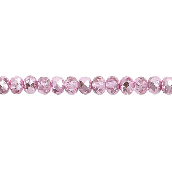 Bead, Czech fire-polished glass, metallic bubblegum, 5x4mm faceted rondelle. Sold per pkg of 1,200 (1 mass). image number 0