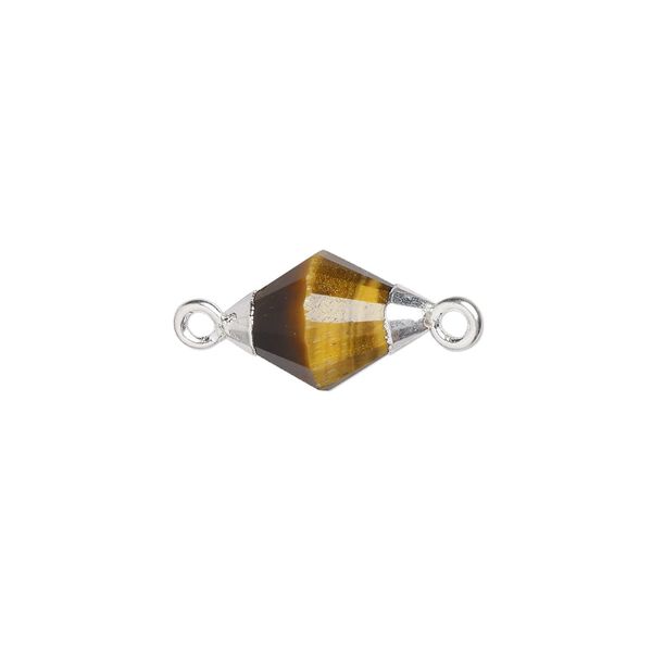 Tigereye / sterling silver 1pkg1, electroplated hand-cut faceted bicone link natural 12x8mm image number 0
