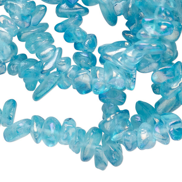 Bead, glass, light blue AB, small chip. Sold per 34-inch strand. image number 0