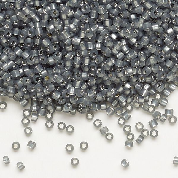 Seed bead, Dyna-Mites™, glass, pkg/40g, #11 round, translucent silver-lined matte gunmetal, (86MA:SR 11/0 SR). image number 0
