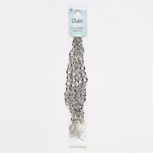 Chain, silver-finished steel, 8.8mm dimpled cable, 22 inches with (4) 20-gauge 6mm jump rings and (2) 11mm toggle clasps. Sold individually.