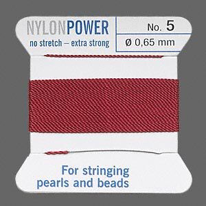 Thread, Griffin, nylon, garnet red, size #5. Sold per 2-meter card (approximately 78 inches).