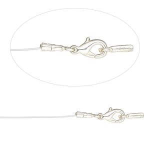 Necklace component, silver-plated steel and brass, 7 strand, 0.015-inch diameter, 20 inches with lobster claw clasp and crimp end. Sold individually.