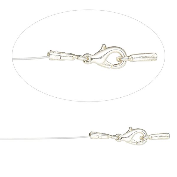 Necklace component, silver-plated steel and brass, 7 strand, 0.015-inch diameter, 20 inches with lobster claw clasp and crimp end. Sold individually. image number 0