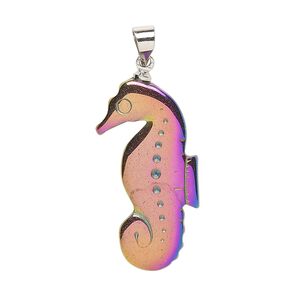 Hemalyke™ / brass 1pkg1, electroplated silver-finished 1-sided seahorse pendant 29x15mm
