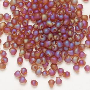 Seed bead, Miyuki, glass, pkg/10g, 4x3.4mm fringe, translucent matte rainbow dark amber yellow, (DP-134FR).