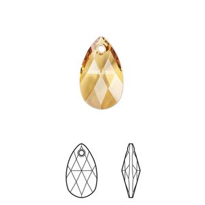 Drop 2pk golden topaz, Crystal Passions® 16x9mm pendant pear 6106