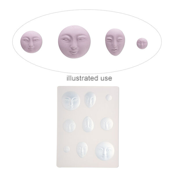 Mold, silicone, white, 4-3/4 x 3-5/8 inches with face designs. Sold individually. image number 0