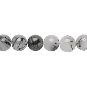 Tourmalinated quartz 1pkg1, round bead natural 15.5-16 inch 8mm