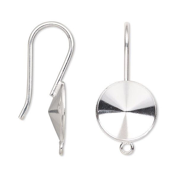 Ear wire, Almost Instant Jewelry®, sterling silver, 30mm fishhook with loop and 14mm rivoli setting, 18 gauge. Sold per pair. image number 0
