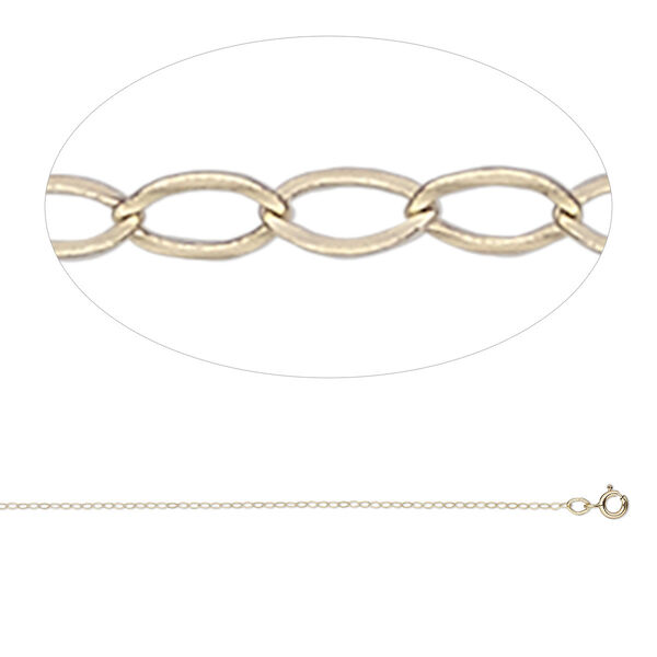 Chain, Gossamer™, 14Kt gold, 1mm oval cable, 16 inches with springring clasp. Sold individually. image number 0