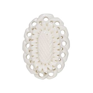 Focal, camel bone (bleached), white, 31x22mm cutout oval with flower, Mohs hardness 2-1/2. Sold individually.
