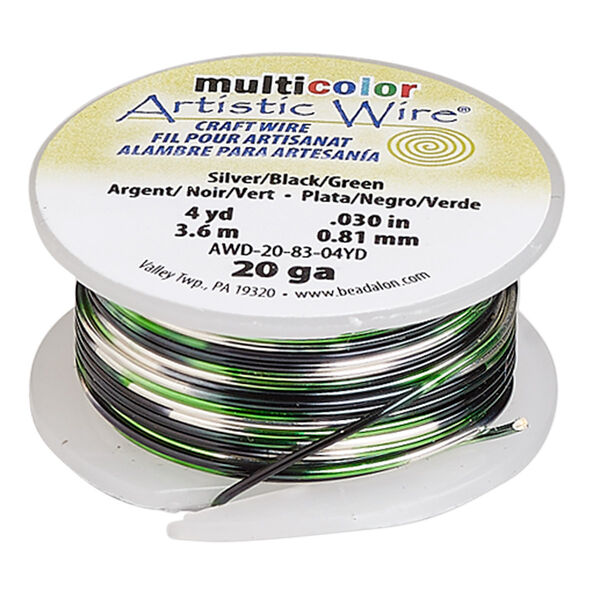 Wire, Artistic Wire®, copper, variegated silver / green / black, 0.81mm round, 20 gauge. Sold per 4-yard spool. image number 0