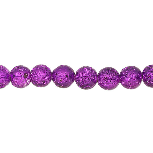 Bead, electro-coated lava rock (coated), purple, 6-7mm round. Sold per 15-1/2" to 16" strand. image number 0