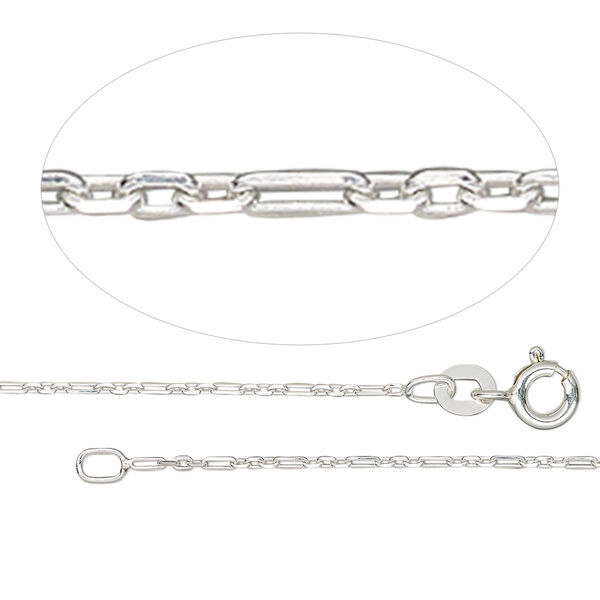 Chain, Gossamer™, sterling silver, 1.2mm figaro, 8 inches with springring clasp. Sold individually. image number 0