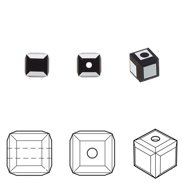 Bead 144pk jet, Swarovski® 6mm cube 5601 image number 0