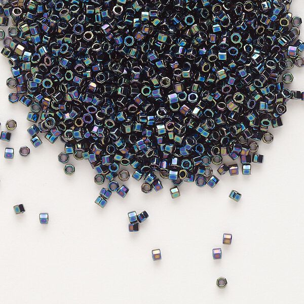 Seed bead, Delica®, glass, pkg/7.5g, #11 cut, opaque rainbow black (DBC-0005). image number 0