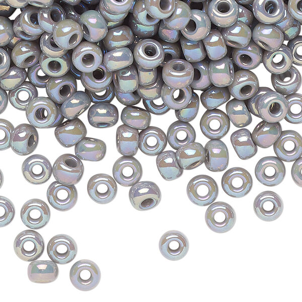 Seed bead, Miyuki, glass, pkg/25g, #6 rocaille, opaque rainbow ghost grey, (RR-489). image number 0