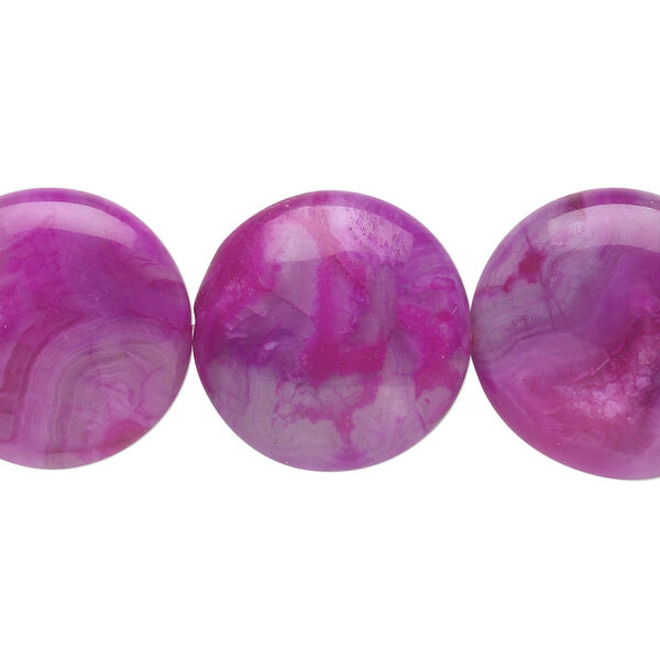 Bead, crazy lace agate (dyed), fuchsia, 20mm puffed flat round, B grade, Mohs hardness 6-1/2 to 7. Sold per 8-inch strand, approximately 10 beads. image number 0