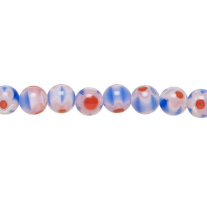 Bead, millefiori glass 1pkg1, clear and translucent multicolored, 6mm round, 15 inches.