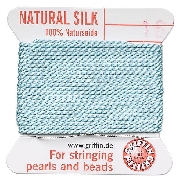Thread, Griffin, silk, turquoise blue, size #16. Sold per 2-meter card (approximately 78 inches). image number 0