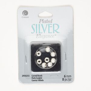 Bead, silver-finished "pewter" (zinc-based alloy), 6mm diamond-cut round. Sold per pkg of 8.