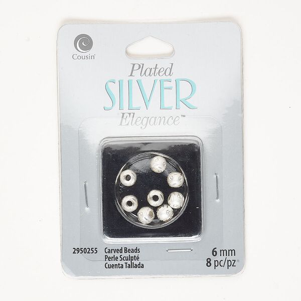 Bead, silver-finished "pewter" (zinc-based alloy), 6mm diamond-cut round. Sold per pkg of 8. image number 0