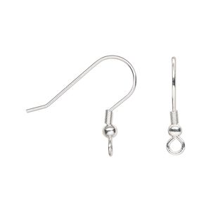Ear wire fishhook 1pkg10, 20mm / 3mm ball / 4mm coil / perpendicular open loop, 21 gauge silver-finished stainless steel 5 pair