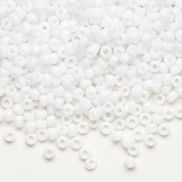 Seed bead, Dyna-Mites™, glass, opaque white, #8 round. Sold per 40-gram pkg. image number 0