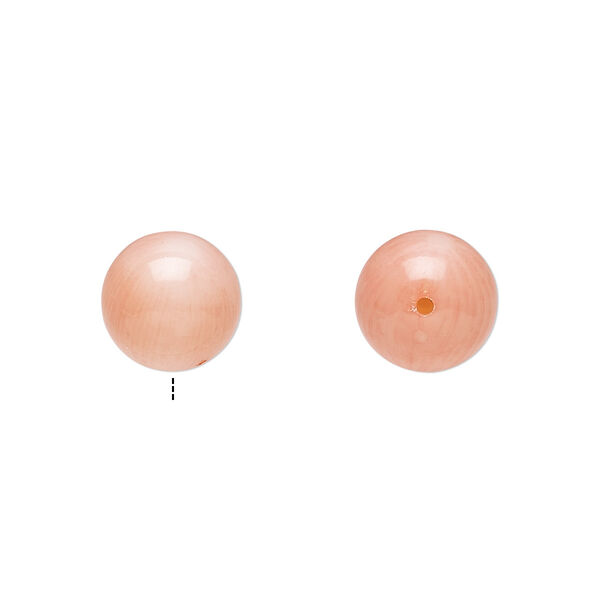 Bead, bamboo coral (dyed), pink, 9.5-10.5mm half-drilled round, Mohs hardness 3-1/2 to 4. Sold per pkg of 2. image number 0
