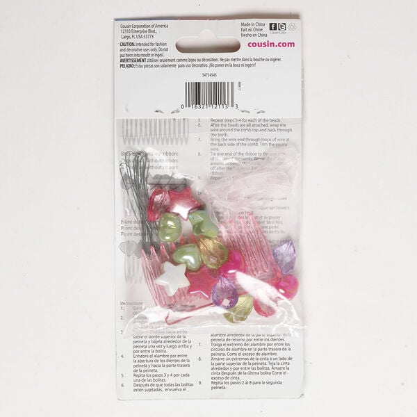 Hair comb kit 1pkg17, acrylic / ribbon / antique silver-finished brass, mixed colors, assorted sizes / mixed shapes. image number 1
