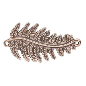 Focal, TierraCast®, antique copper-plated pewter (tin-based alloy), 38x20mm 3D fern. Sold per pkg of 10.