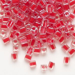 Seed bead, Miyuki, glass, pkg/25g, 3.5-3.7mm square, transparent red inside dyed color clear (SB-226).