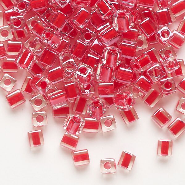 Seed bead, Miyuki, glass, pkg/25g, 3.5-3.7mm square, transparent red inside dyed color clear (SB-226). image number 0