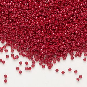 Seed bead, Miyuki, glass, pkg/250g, #15 rocaille, opaque outside dyed maroon, (RR-1464).