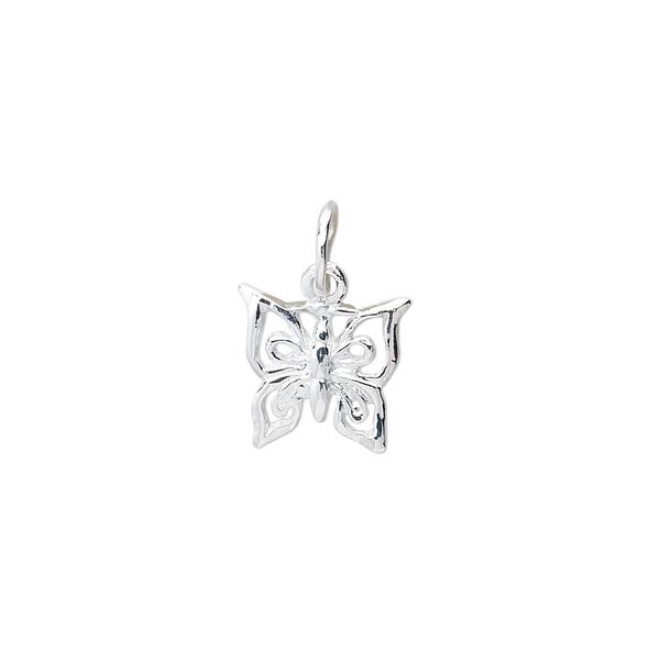 Charm, sterling silver, 12x11mm single-sided butterfly. Sold per pkg of 2. image number 0