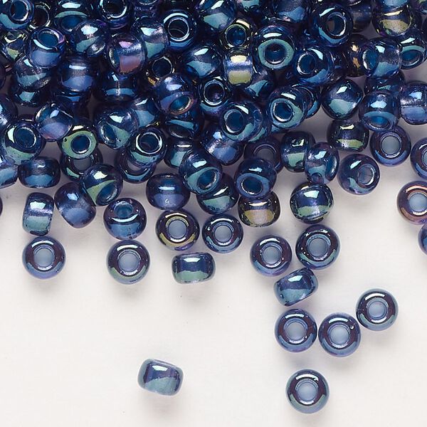 Seed bead, Miyuki, glass, pkg/25g, #6 rocaille, translucent night sky-lined luster crystal clear (RR-3539). image number 0