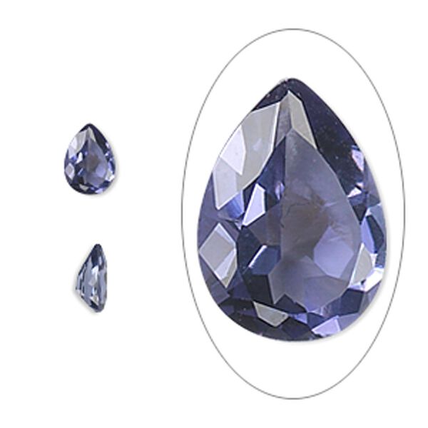 Gem, cubic zirconia, amethyst purple, 7x5mm faceted pear, Mohs hardness 8-1/2. Sold per pkg of 2. image number 0