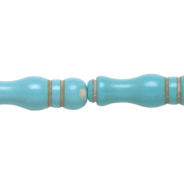 Bead, magnesite (dyed / stabilized), blue-green, 27x8mm-28x8mm vase, D grade, Mohs hardness 3-1/2 to 4. Sold per 15-inch strand. image number 0