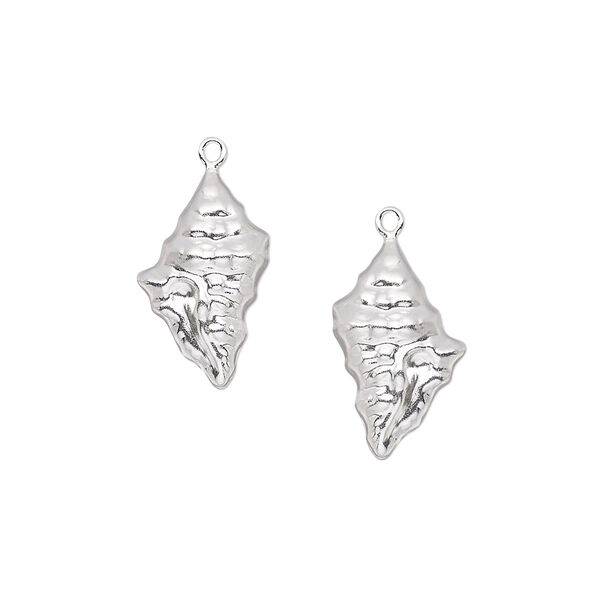 Charm, sterling silver, 17x10mm single-sided left- and right-facing conch shell. Sold per pkg of 2. image number 0