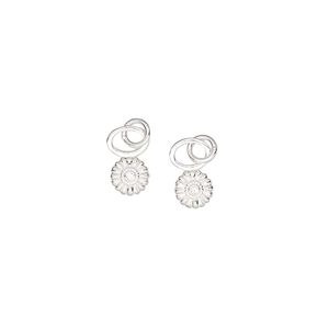 Charm, sterling silver and cubic zirconia, clear, 5mm single-sided sunflower with 4mm closed oval loop. Sold per pkg of 2.