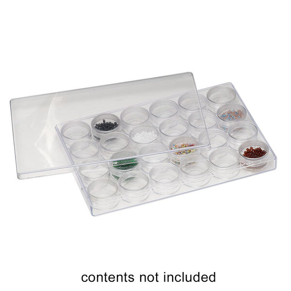 Organizer, plastic, clear, 9-3/8 x 6-3/8 x 1-inch rectangle, (24) 1-1/2 x 3/4 inch round vials with twist-off lids. Sold individually. image number 0