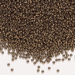 Seed bead, Miyuki, glass, pkg/35g, #15 rocaille, opaque metallic dark bronze (RR-457).