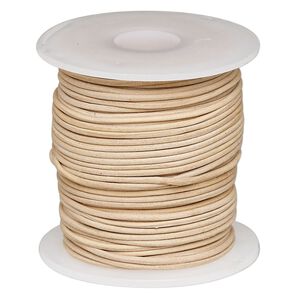 Cord, leather, natural, 1-1.2mm round. Sold per 25-yard spool.
