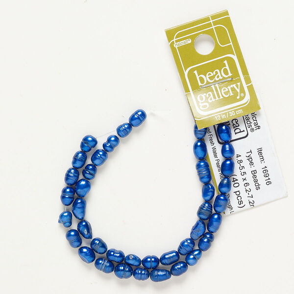 Pearl cultured freshwater 1pk 5-6mm rice, royal blue D grade dyed 12 inch image number 0