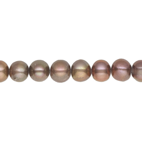Pearl, cultured freshwater (dyed), copper peacock, 5-6mm semi-round, D grade, Mohs hardness 2-1/2 to 4. Sold per 15-inch strand. image number 0