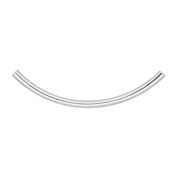 Bead, silver-plated brass, 38x2mm curved tube. Sold per pkg of 100. image number 0