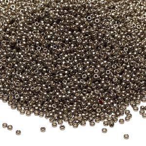 Seed bead, Miyuki, glass, pkg/35g, #15 rocaille, Duracoat® opaque galvanized pewter, (RR-4222).